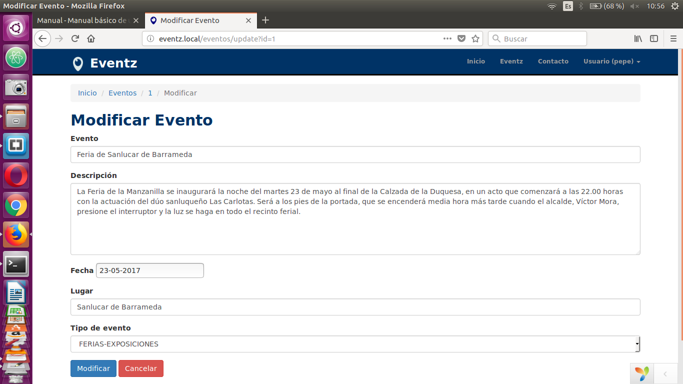 Modificar evento
